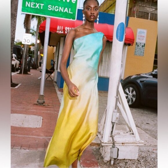 ZARA ASYMMETRICAL SATIN EFFECT TIE DYE DRESS - Picture 10 of 16